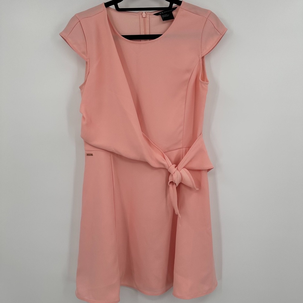 Armani Exchange Cocktail Dress Womens 4 Pink Blush Tie Waist Cap Sleeve Back Zip